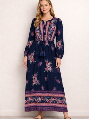 Xhilaration Boho Floral‎ Long Sleeve Dress Womens M Festival Cottagecore AD30